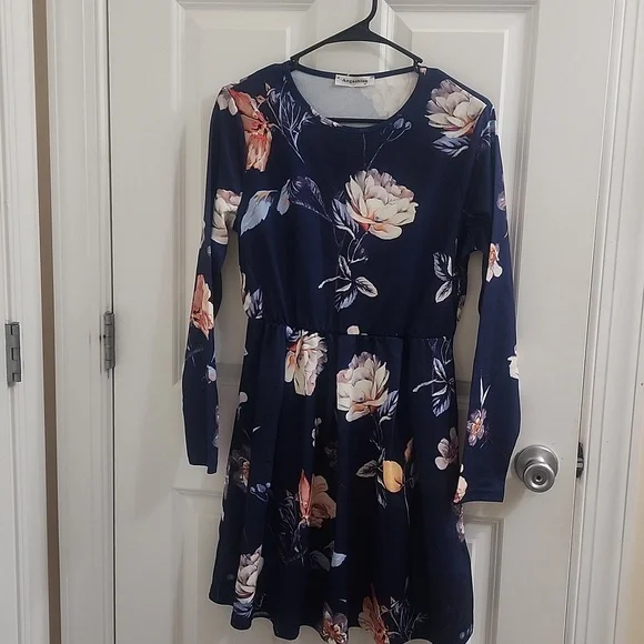 Forever 21 | Dresses | Forever 2 Dark Blue Floral Long Sleeve Dress |  Poshmark
